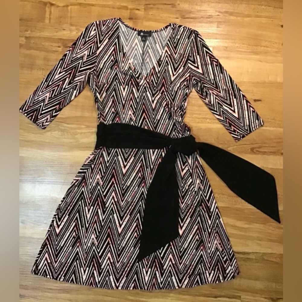 Art Deco Print Faux Wrap Dress
